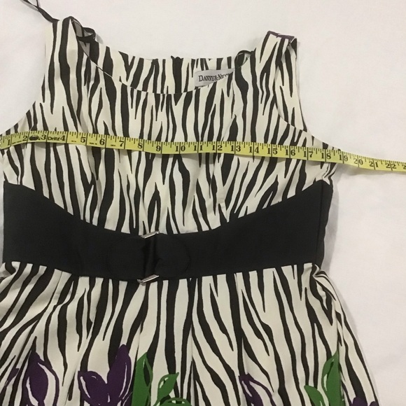 Danny & Nicole Green Purple Cream Black Floral Fit & Flare Dress w/Waist Detail - Picture 9 of 11